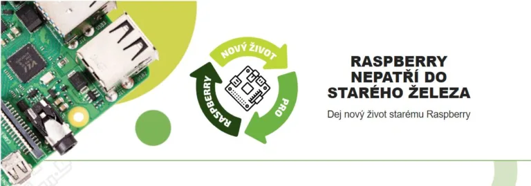 Banner RECYBERRY s deskou Raspberry Pi a recyklačním symbolem