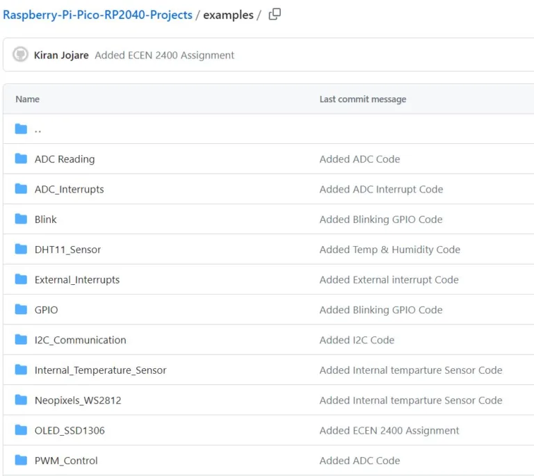 Seznam ukázkových projektů pro Raspberry Pi Pico RP2040 v repozitáři GitHub