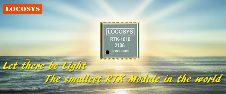 Modul LOCOSYS RTK-1010 zobrazený nad plážovým pozadím