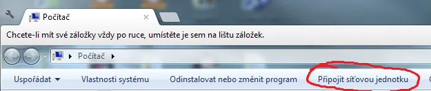 Průzkumník Windows s označenou volbou Připojit síťovou jednotku