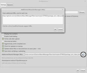 Nastavení Arduino IDE s URL STM32duino pro správce desek