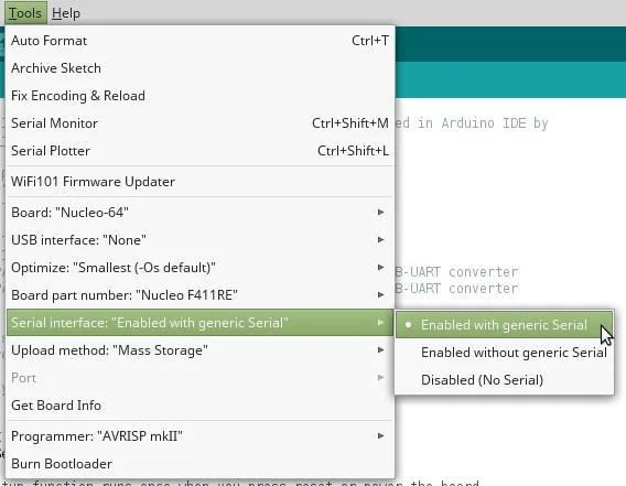STM32duino — Serial Interface nastavení v Arduino IDE