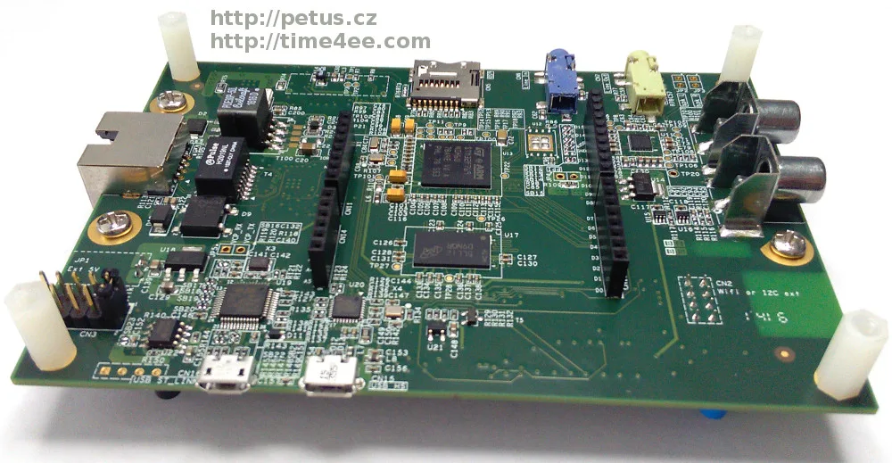 3D model desky STM32F7-Discovery s konektory a součástkami