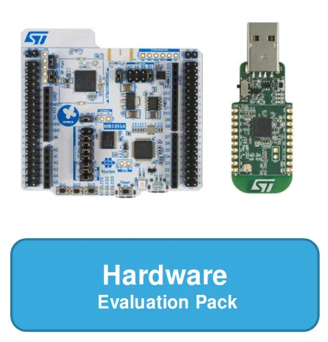 Hardwarová vývojová sada STM32WB s vývojovou deskou a USB adaptérem