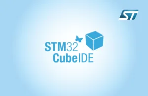 Úvodní obrazovka STM32CubeIDE 2.2 s logem na modrém pozadí