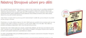 Náhled stránky s knihou Strojové učení pro děti a jejím obalem
