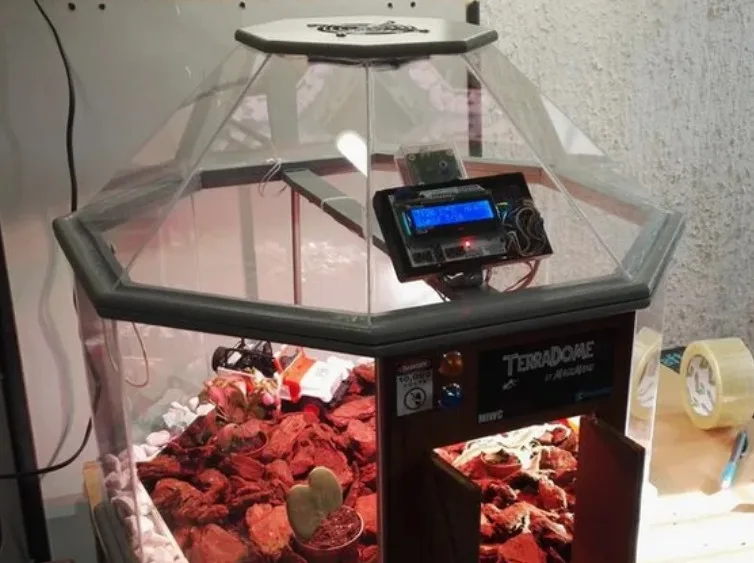 TerraDome tropické terárium s řídicím displejem a rostlinami uvnitř