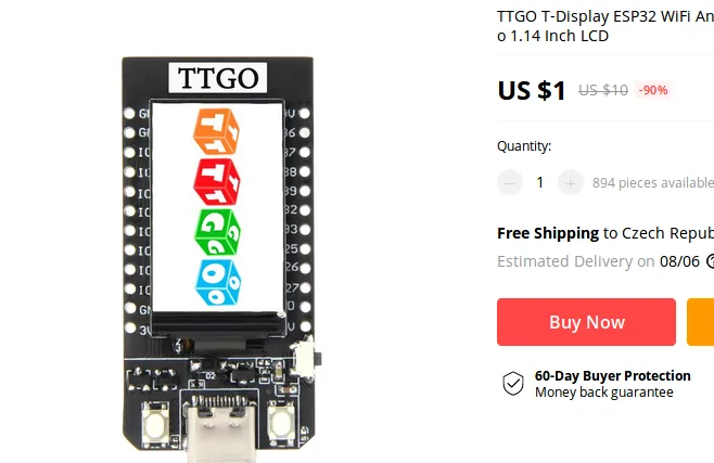 Vývojová deska TTGO T-Display s ESP32 a barevným OLED displejem