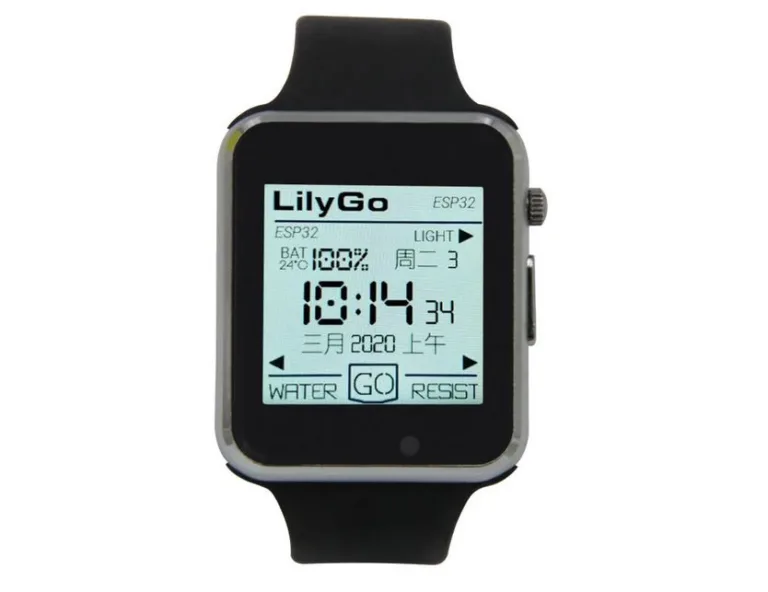 Černé chytré hodinky TTGO T-Watch 2020 s displejem LilyGo a digitálním ciferníkem