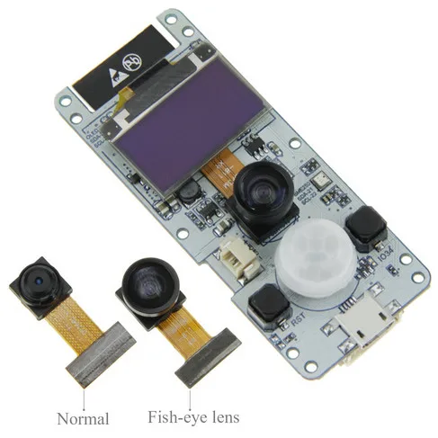 Deska TTGO T-Camera s modulem ESP32, OLED displejem, kamerou a PIR čidlem