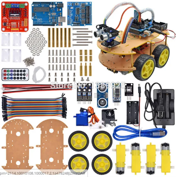 Sada dílů pro sestavení robotického autíčka s Bluetooth ovládáním