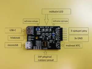 Nabíjecí modul pro Li-ion a Li-Pol články s USB-C a microUSB vstupy