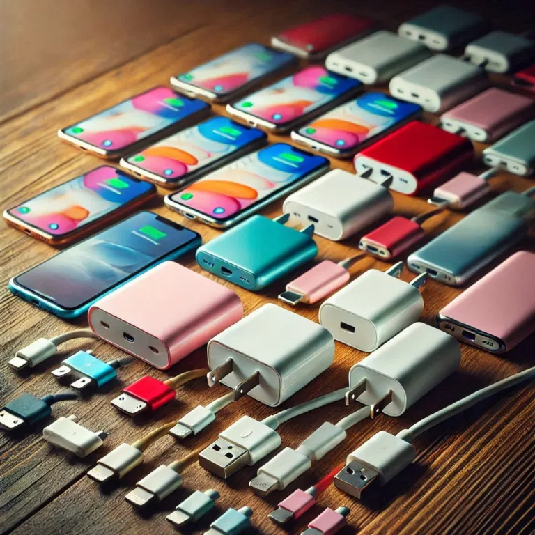 Ilustrace různých zařízení a adaptérů s konektory USB-C