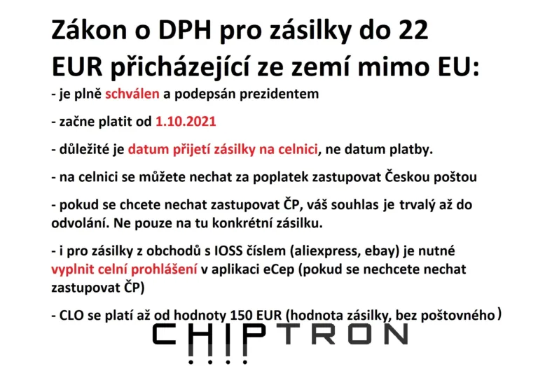 Grafika shrnuje nová pravidla DPH pro zásilky ze zemí mimo EU