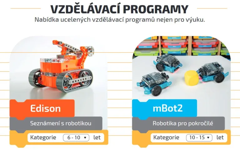 Grafika vzdělávacích programů RPishop.cz s roboty Edison a mBot2