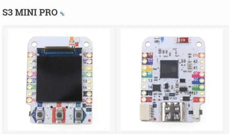 Dvě strany vývojové desky Lolin S3 Mini Pro s USB konektory
