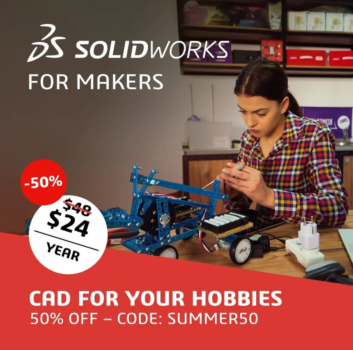 Profesionální CAD SOLIDWORKS s 50% slevou na celý rok. Za pouhých 24 USD.