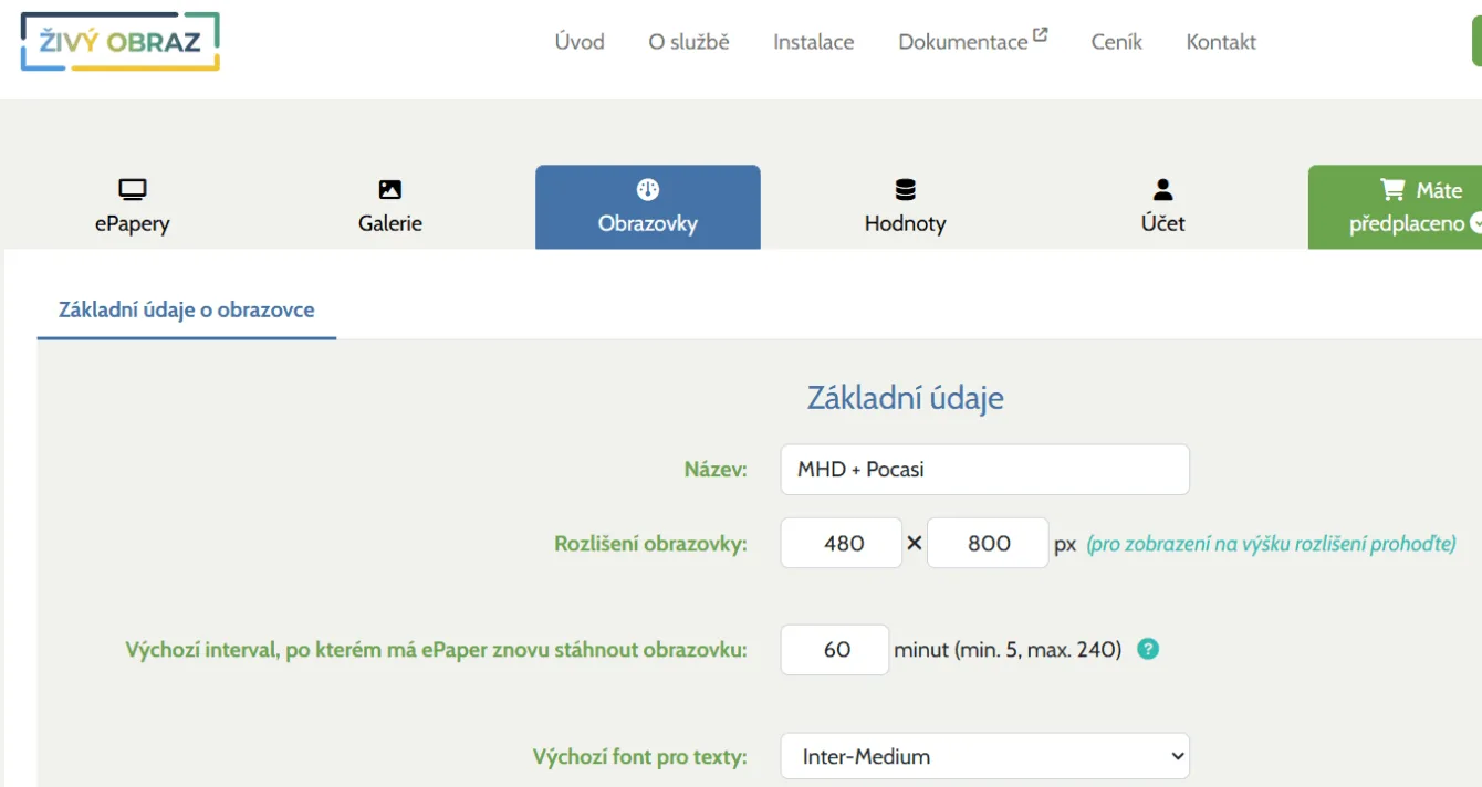 Základní nastavení obrazovky