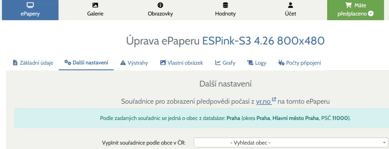 Přidání souřadnic pozice