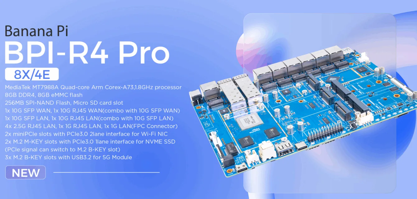 Banana Pi pořád jede. Představil nadupaný R4 Pro – Router board s Wi-Fi 7, PCIe, USB3.2 a gigabitovým ethernetem. Zatím ho ale nekoupíte.