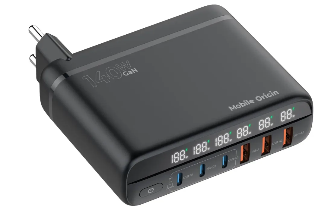 Mobile Origin GaN 140W Travel Charger Hub PW12 EU/UK/US 3x USB-C + 3x USB-A
