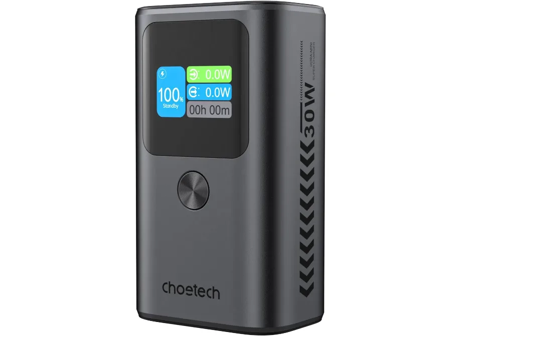 ChoeTech Digital 10000mAh Fast Charge + PD3.0 (30W) šedá