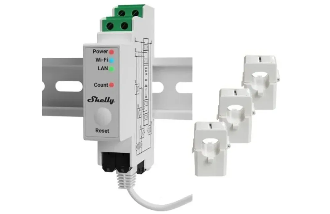 Shelly Pro 3EM, měřič spotřeby vč. 3 svorek 120A, WiFi, LAN, BT
