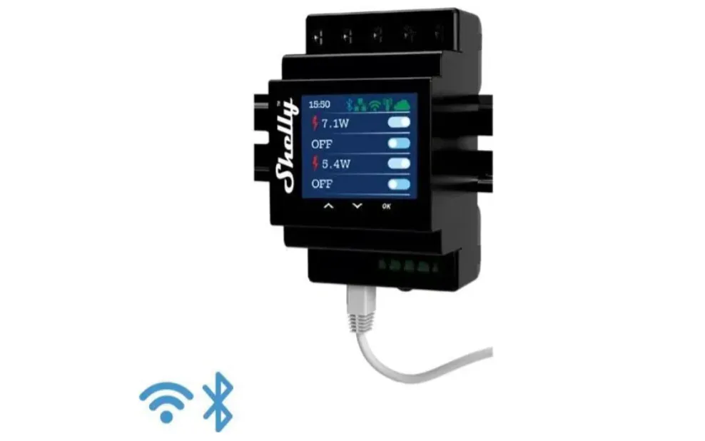 Shelly Pro 4PM, 4násobný spínací modul na DIN lištu, LAN, Wi-Fi, a Bluetooth