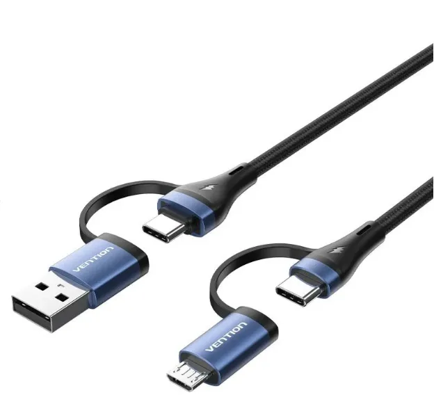 Vention 4-in-1 Cotton Braided USB 2.0 Type-A Male + USB-C Male to USB-C Male + Micro Type-B Male 5A