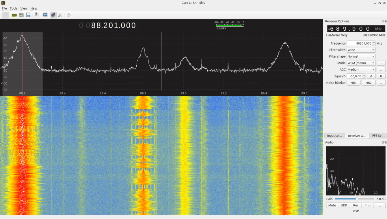 Gqrx jako ovládací program pro RTL-SDR