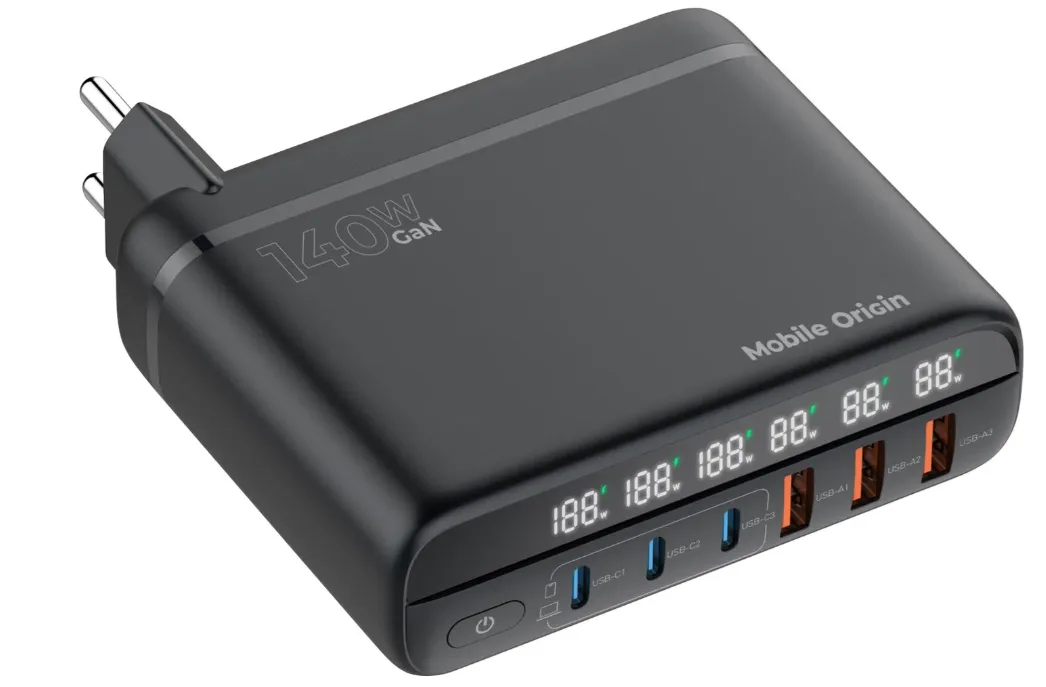 Mobile Origin GaN 140W Travel Charger Hub PW12 EU/UK/US 3x USB-C + 3x USB-A