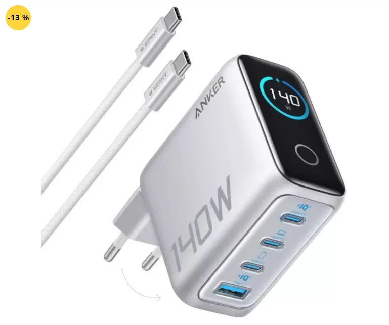 Anker 140W, 3xUSB-C, 1xUSB stříbrná