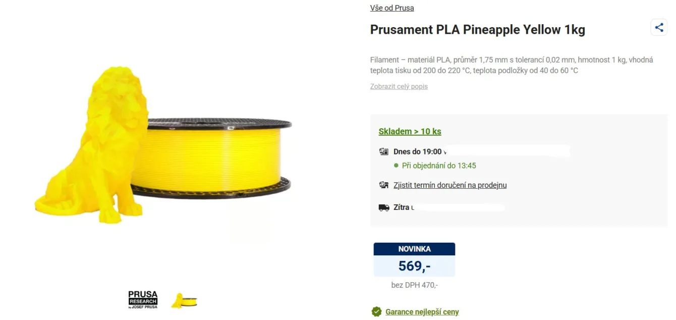 Porovnání cena na Alza a Prusa3D 