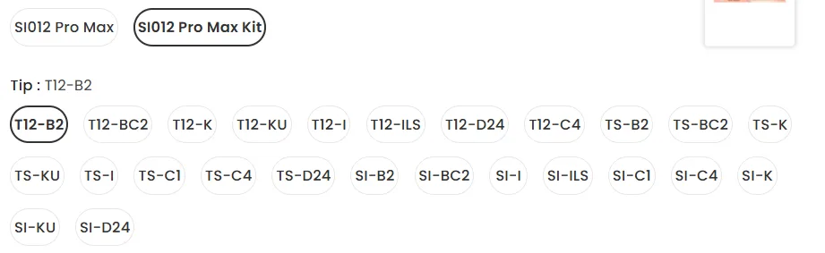 Seznam dostupných hrotů pro Sequere SI012