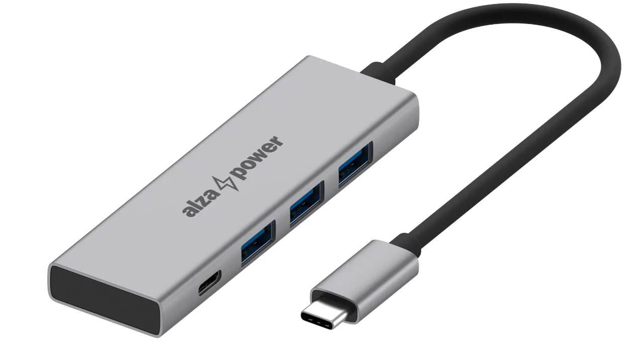 AlzaPower FlatCore Metal USB-C (M) na 3× USB-A a 1x USB-C 3.2 Gen 1 (F) 100W