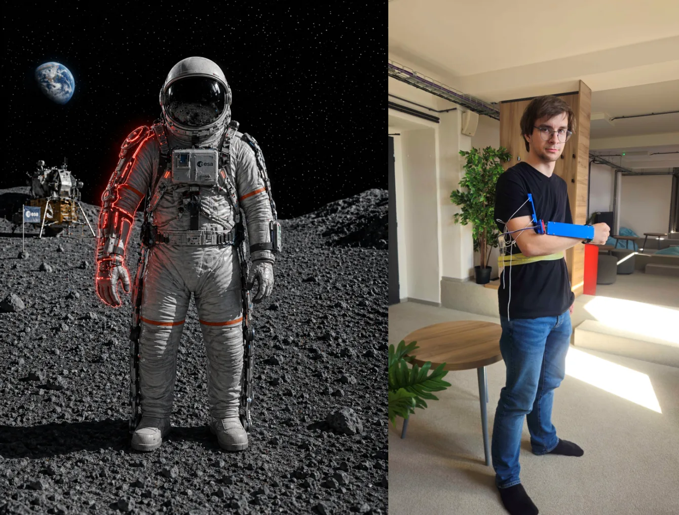 Část prototypu exoskeletu s dopomáhajícím a odporovým režimem, aplikací na telefon