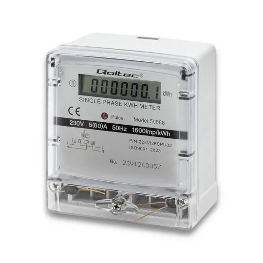 Jednofázový měřič spotřeby energie 230 V na DIN lištu - Qoltec 50888