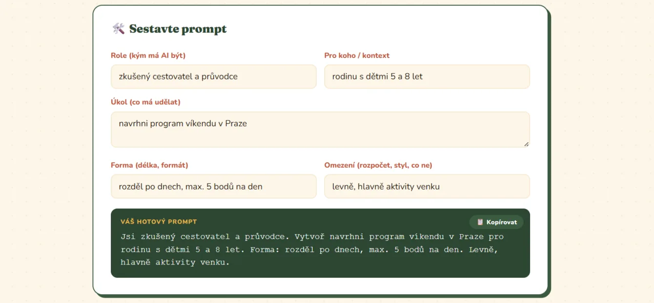 Generátor promptů, který vás naučí základní pravidla
