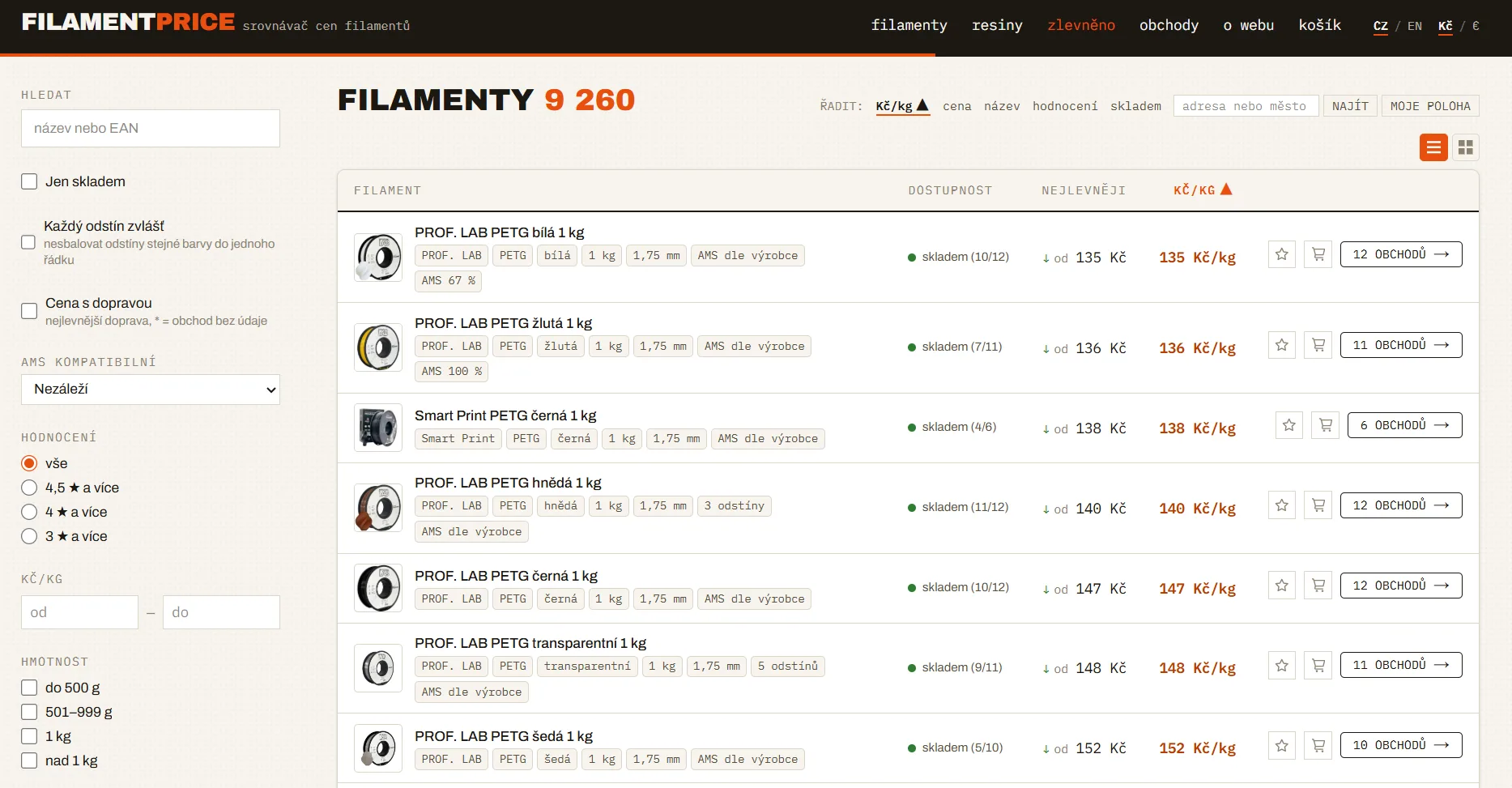 FilamentPrice: srovnávač cen filamentů pro 3D tisk