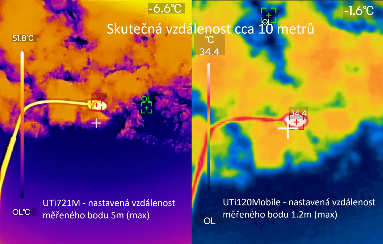 Měření pouliční lampy proti nebi ze vzdálenosti 10 metrů