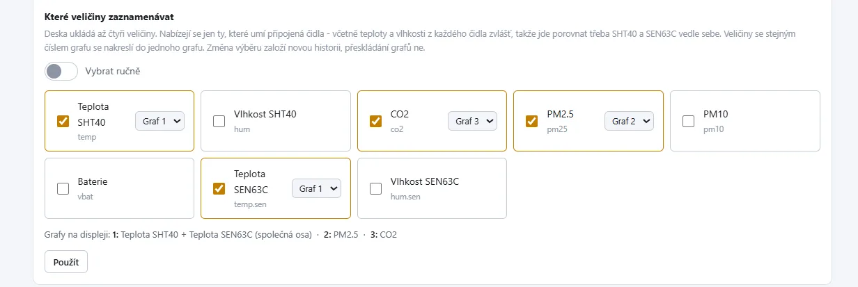 Veličiny v grafu a možnost přidat dvě hodnoty do jednoho grafu